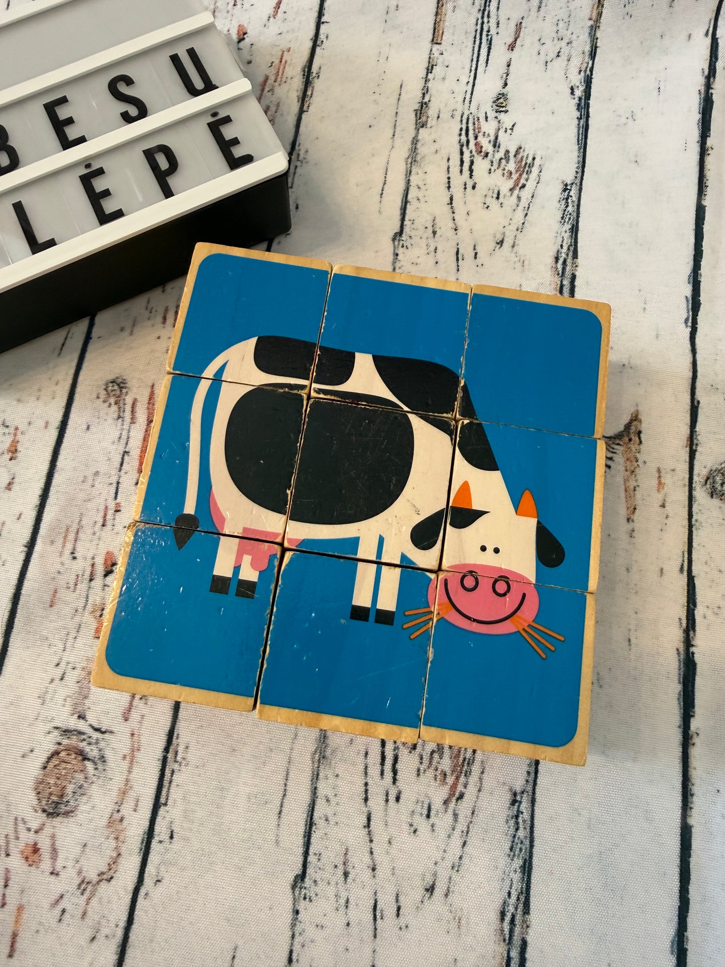 🐮🧩 Mediniai paveikslėlių kubeliai