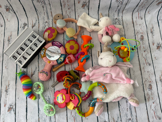 🧸🎀 Barškučių ir sensorinių žaisliukų rinkinys kūdikiui