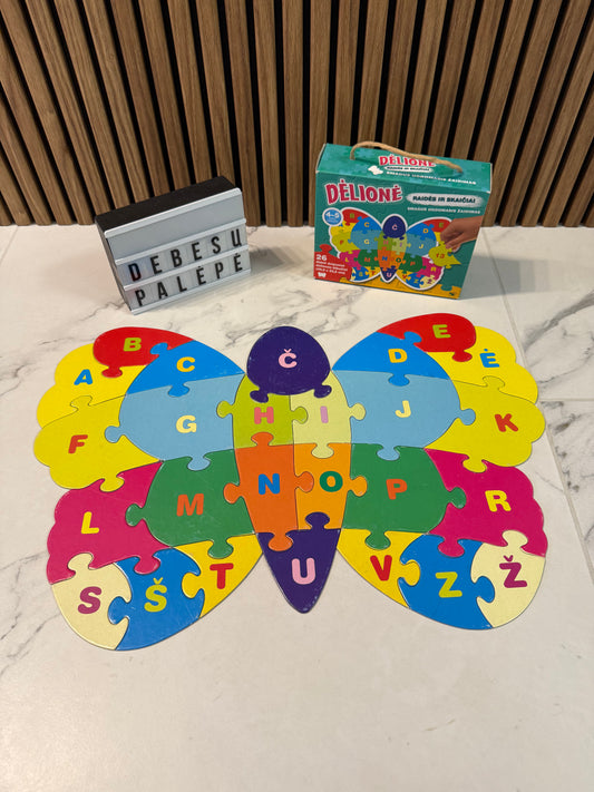 🦋Spalvoto Drugelio Abėcėlės ir Skaičiukų Dėlionė