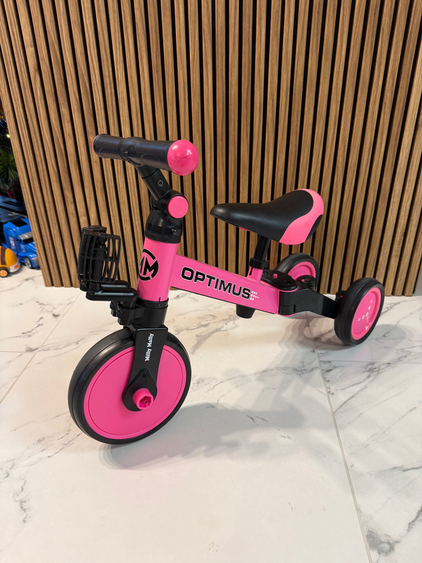 Rožinis Optimus "2in1" triratukas mažajai keliautojai