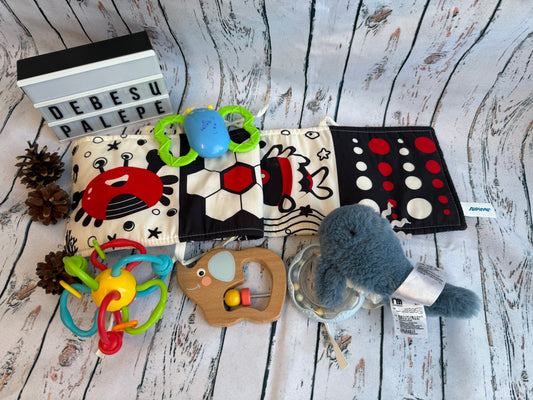🧸 Sensorinių pojūčių rinkinys kūdikiui „Juoda–balta + spalvos“