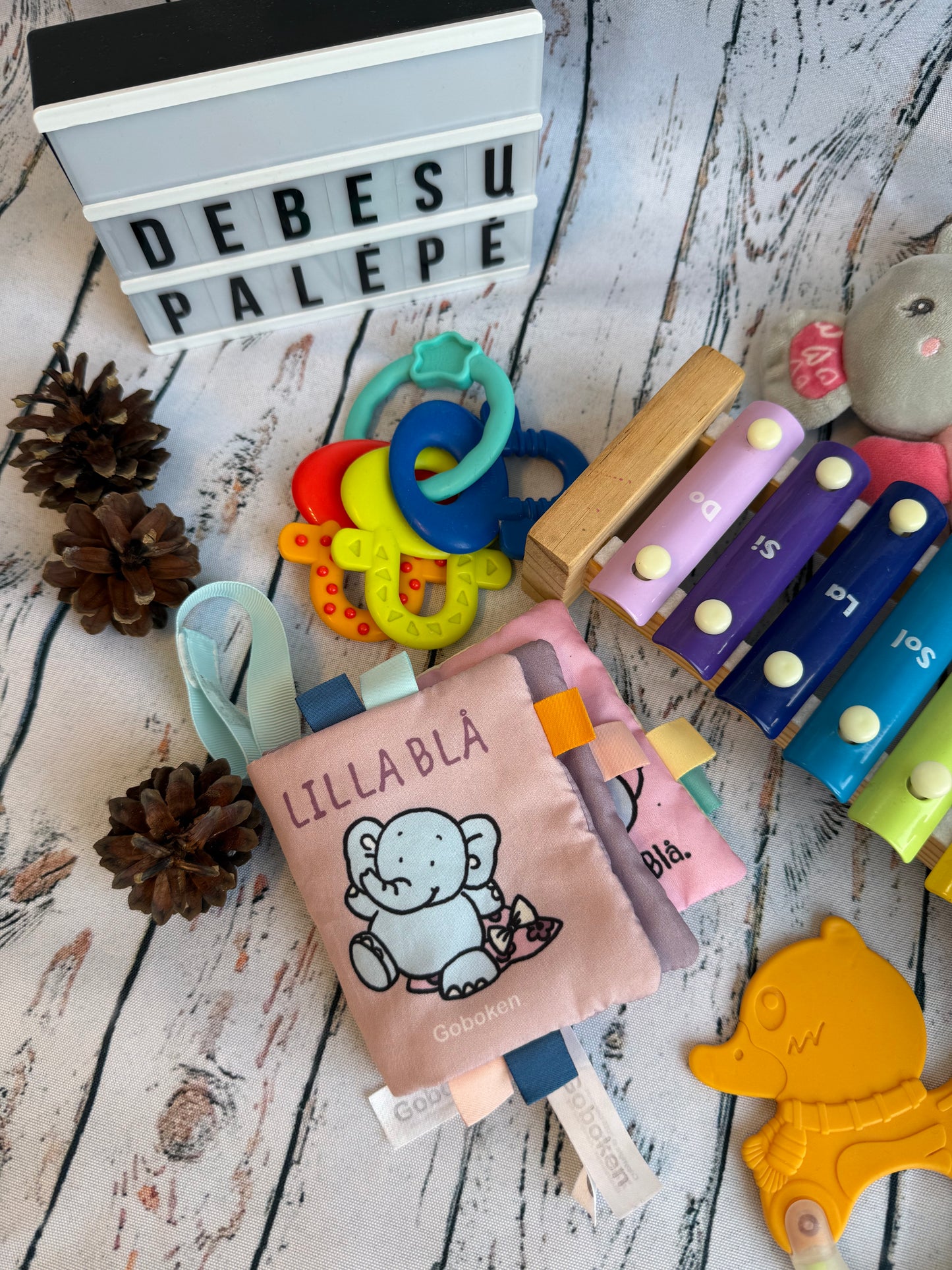 🧸🎶 Lavinamasis žaislų rinkinys „Spalvos, garsai ir pojūčiai“