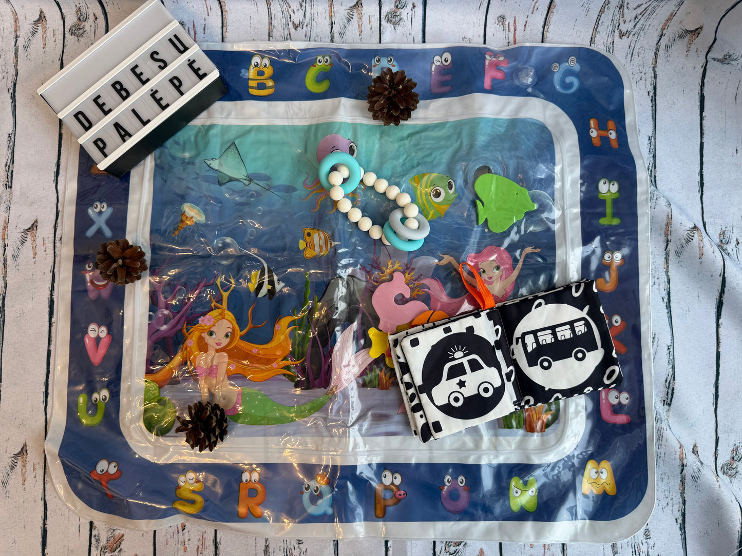 🌊Sensorinis vandens kilimėlis kūdikiui su kontrastiniais žaislais