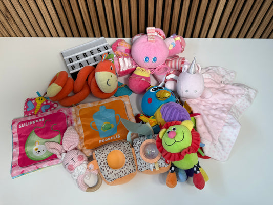 🧸 Kūdikių sensorinių žaislų rinkinys „Mažos rankytės atradimams“