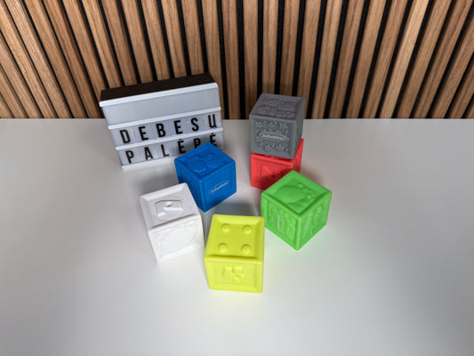 🧸 Minkšti sensoriniai kubeliai kūdikiams