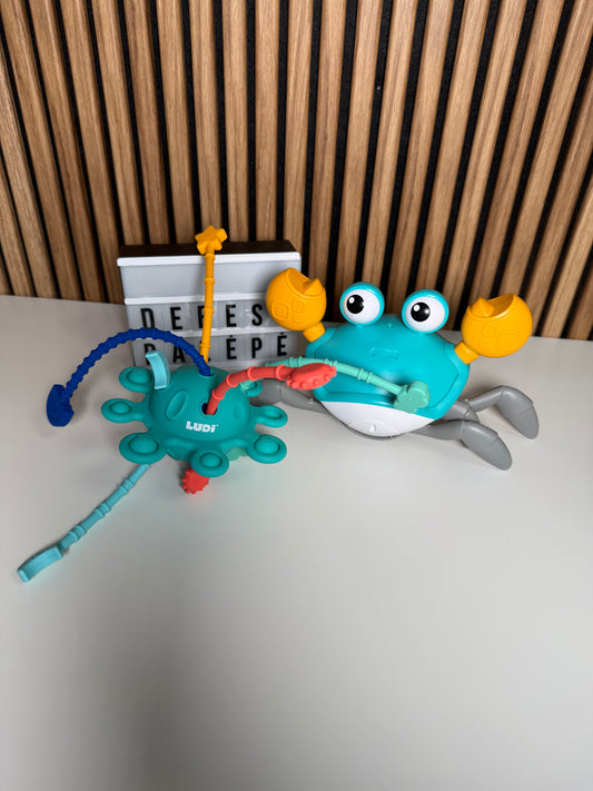🦀 Interaktyvus krabiukas ir sensorinis aštuonkojis – judantys žaislai mažyliams