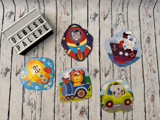 Gyvūnėlių nuotykiai transporte – dėlionė 🐻🚗🚀