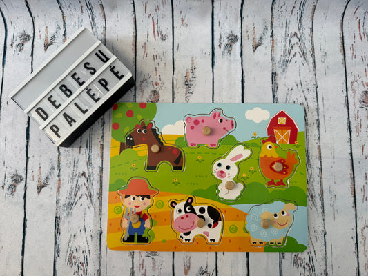 Ūkio gyvūnėliai – medinė dėlionė 🐄🐑