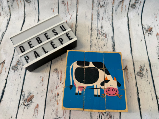 🐮🧩 Mediniai paveikslėlių kubeliai